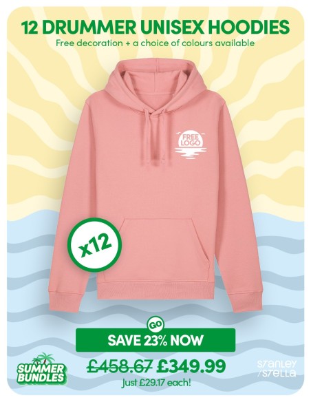 Bundle: 12 x Drummer Unisex Hoodie with Free Logo