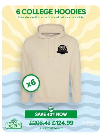 A bundle containing 6 College Hoodies with FREE PRINTING or EMBROIDERY and FREE DELIVERY included.