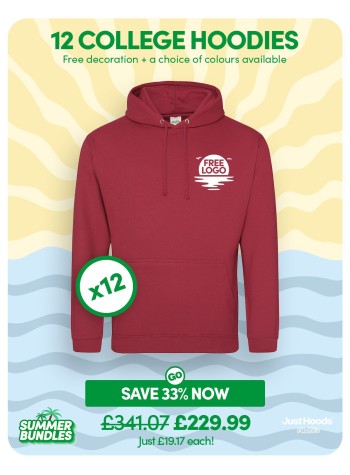 A bundle containing 12 College Hoodies with FREE PRINTING or EMBROIDERY and FREE DELIVERY included.