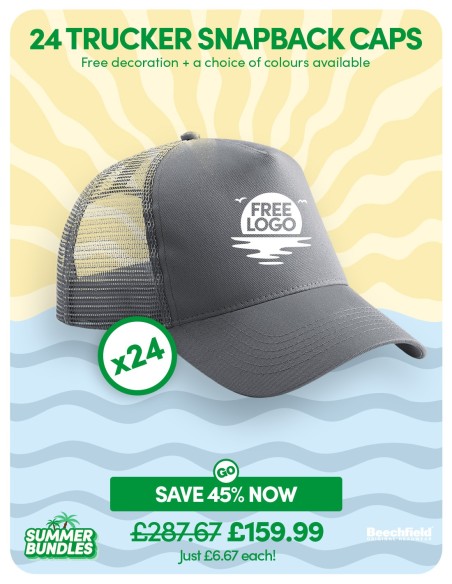 Bundle: 24 x Snapback Trucker Baseball Cap with FREE Logo