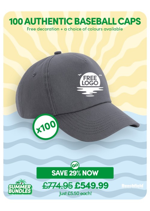 Bundle: 100 x Authentic Panel Baseball Cap with...