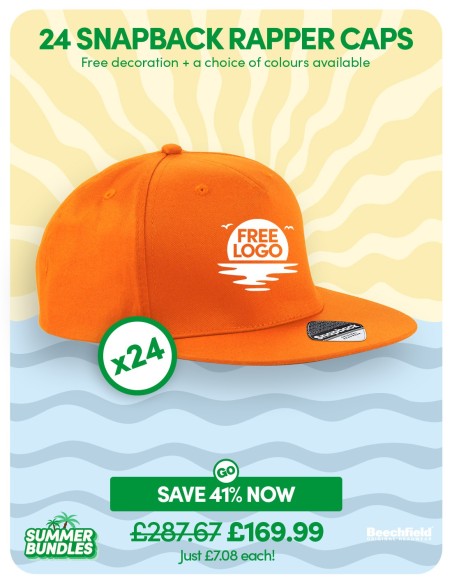 Bundle: 24 x 5-Panel Snapback Rapper Cap with FREE Logo