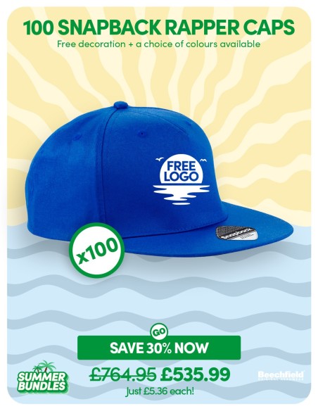 Bundle: 100 x 5-Panel Snapback Rapper with FREE Logo