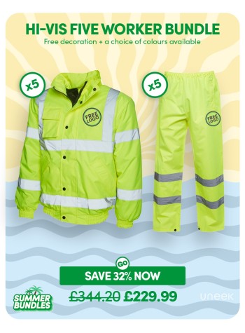 A fantastic value 5x Hi-Vis Worker bundle of our best-selling Workwear with FREE CUSTOMISATION included.
