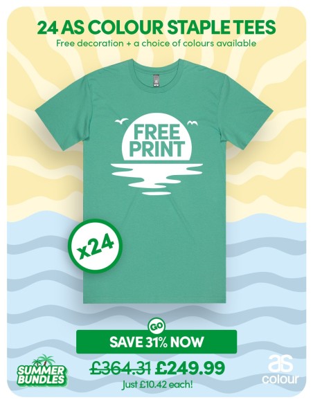 Bundle: 24 x AS Colour Staple Tees with Free Printing