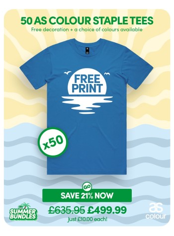 Bundle: 50 x AS Colour Staple Tees with Free Printing