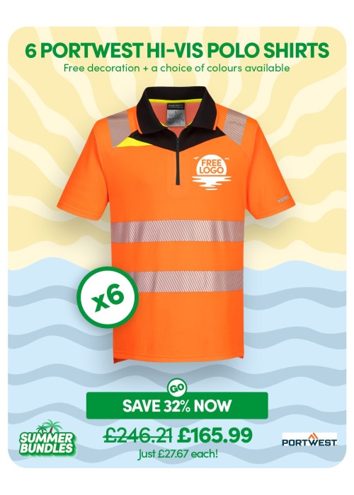 Bundle: 6 x Portwest DX4 Hi-Vis Zip Polo Shirts...
