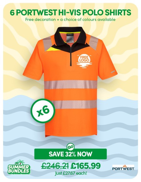 Bundle: 6 x Portwest DX4 Hi-Vis Zip Polo Shirts with Free Logo