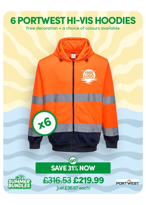 Bundle: 6 x Portwest Hi-Vis Contrast Zipped...