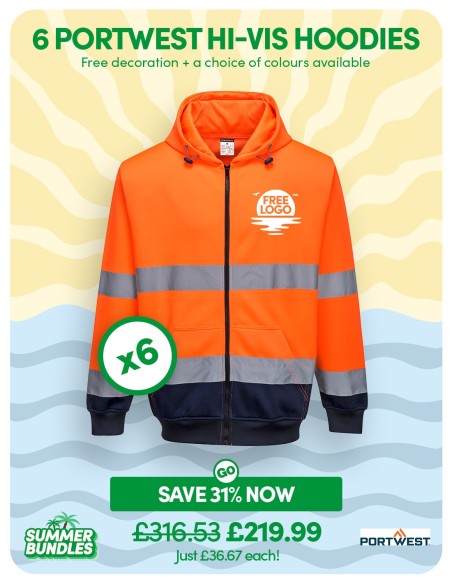 Bundle: 6 x Portwest Hi-Vis Contrast Zipped Hoodies with Free Logo