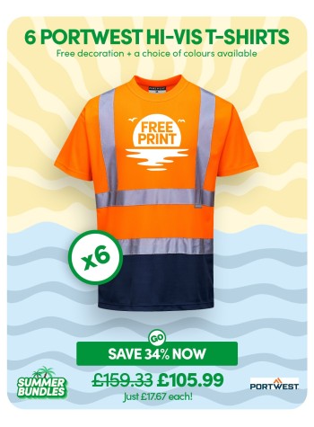 Bundle: 6 x Portwest Two Tone Hi-Vis T-Shirts with Free Logo