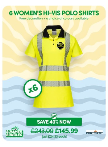Bundle: 6 x Portwest Women's Hi-Vis Polo Shirts with Free Logo