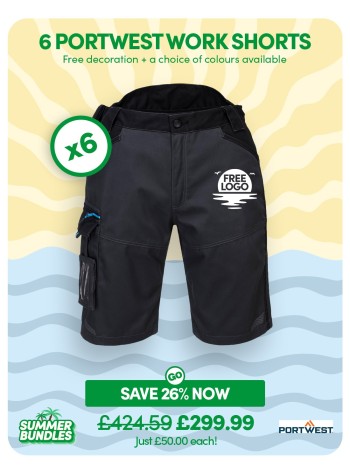 Bundle: 6 x Portwest WX3 Work Shorts with Free Logo