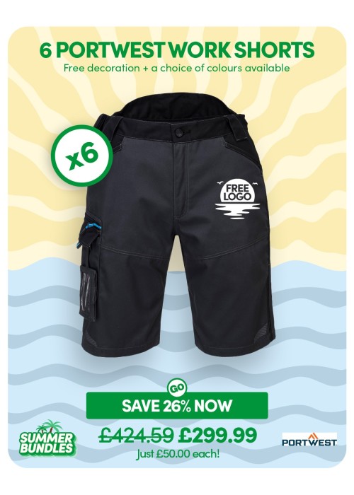 Bundle: 6 x Portwest WX3 Work Shorts with Free...