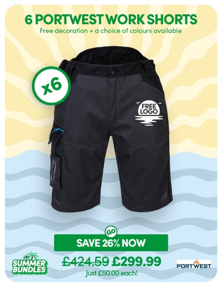 Bundle: 6 x Portwest WX3 Work Shorts with Free Logo