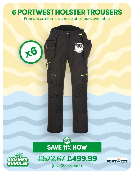 Bundle: 6 x Portwest WX3 Eco Stretch Holster Trousers with Free Logo
