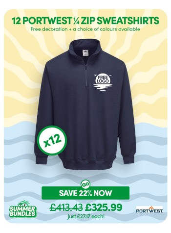 Bundle: 12 x Portwest 1/4 Zip Sweatshirt + Free Logo