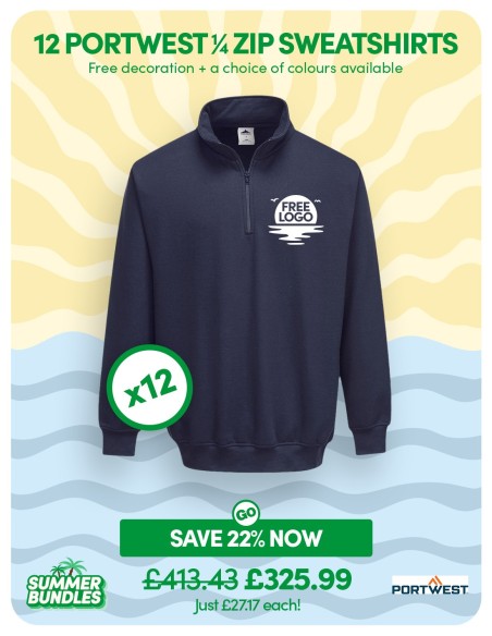 Value Bundle of 12 Premium 1/4 Zip Sweatshirts - Add you logo for free