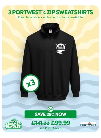 Bundle: 3 x Portwest 1/4 Zip Sweatshirt + Free Logo