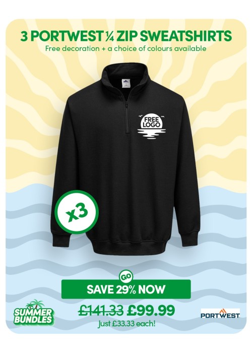 Value Bundle of 3 Premium 1/4 Zip Sweatshirts - Add you logo for free