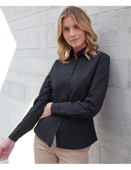 Henbury Women’s Long Sleeve ‘Cotton-Feel’ Coolplus® Shirt