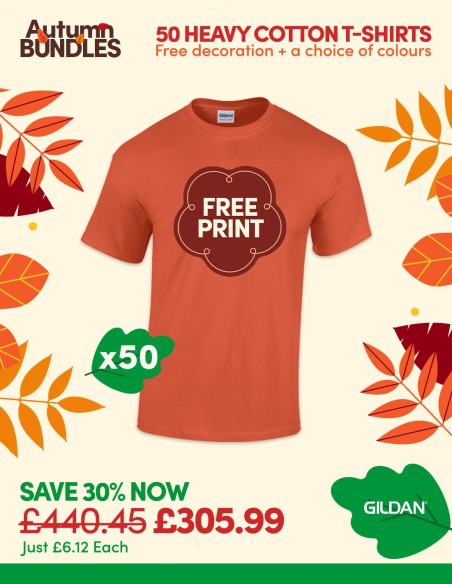 Bundle: 50 Heavy Cotton T-Shirts with Free Printing