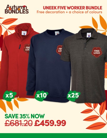 Bundle: Uneek 5 Worker Pack with Free Logo
