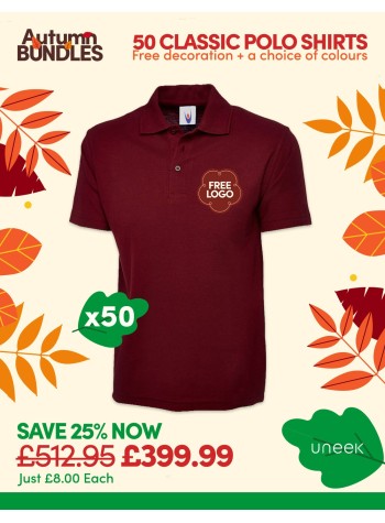 Bundle: 50 Classic Polo Shirts with Free Logo