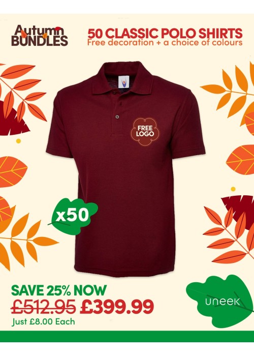 Bundle: 50 Classic Polo Shirts with Free Logo