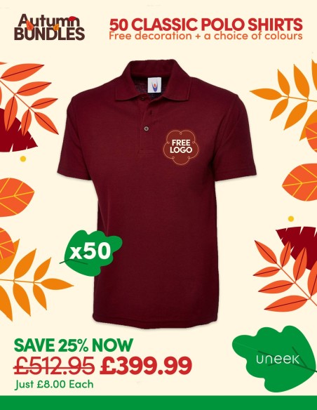 Bundle: 50 Classic Polo Shirts with Free Logo