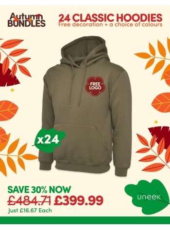 24 of our best selling Classic Hoodies with FREE LOGO and FREE DELIVERY included.