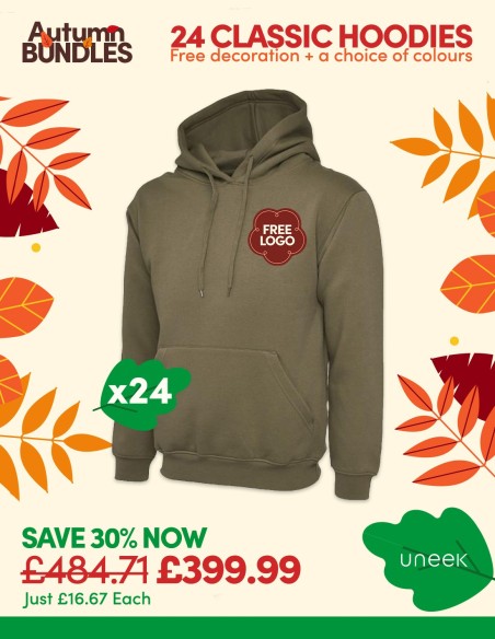 Bundle: 24 Classic Hoodies with Free Logo