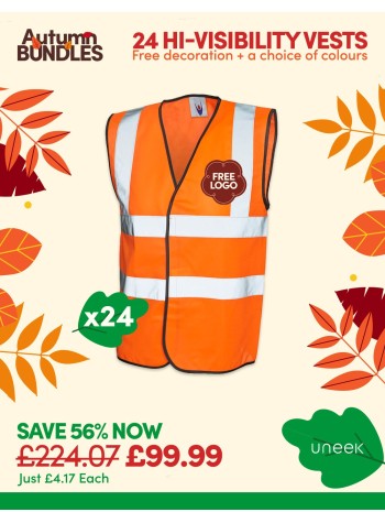 This GoCustom Pack is a bundle containing 24 of our best selling Hi-Vis Waistcoats with FREE LOGO PRINTING included.