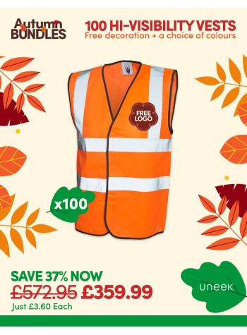100 of our best selling Hi-Vis Waistcoats with FREE LOGO PRINTING and FREE DELIVERY included.