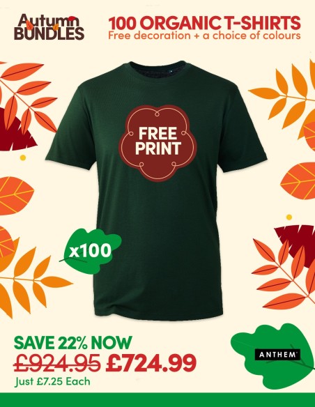 Bundle: 100 Anthem Organic T-Shirts with Free Printing