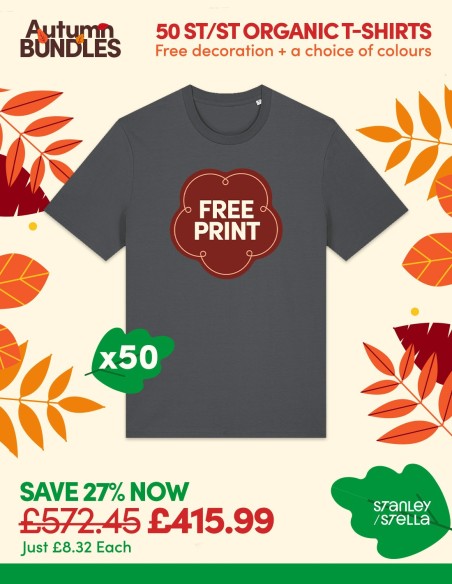 Bundle: 50 Stanley/Stella Organic T-Shirts with Free Printing