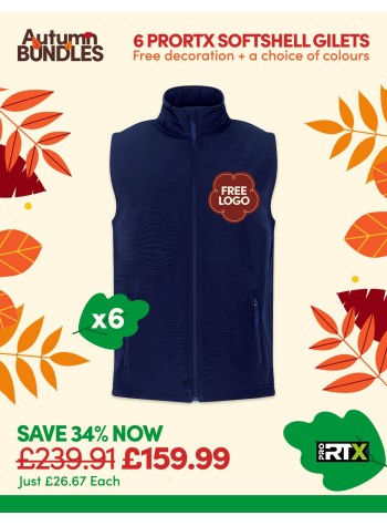 6 of our best selling Softshell Gilets with FREE EMBROIDERED LOGO and FREE DELIVERY included.