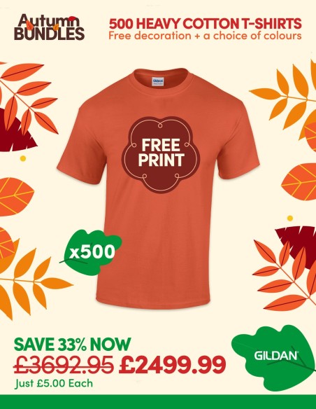 Bundle: 500 x Heavy Cotton T-Shirts with Free Printing