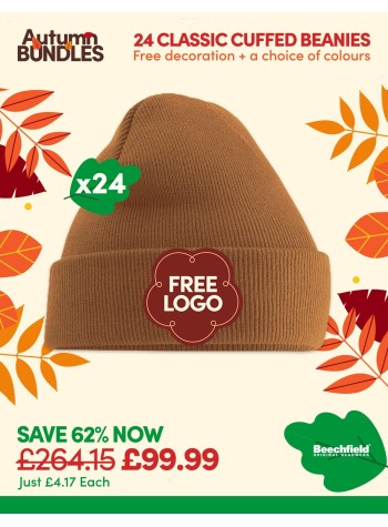 A bundle containing 24 of our best-selling Cuffed Beanies with FREE EMBROIDERY
