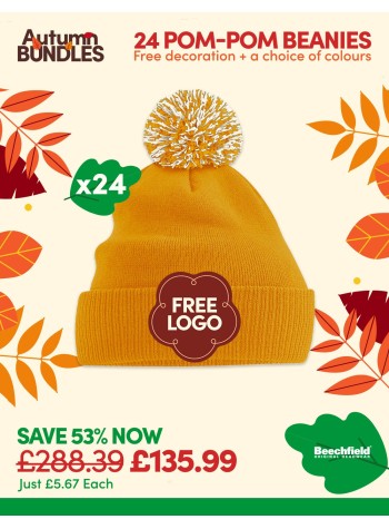A bundle containing 24 of our best-selling Cuffed Beanies with FREE EMBROIDERY and FREE DELIVERY included.