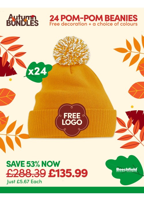 Bundle: 24 x Pom Pom Beanies with FREE Logo