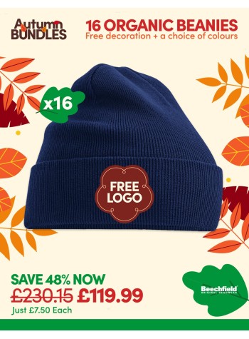 A bundle containing 16 of our best-selling Organic Cuffed Beanies with FREE EMBROIDERY and FREE DELIVERY included.