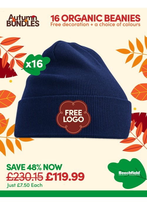 Bundle: 16 x Organic Cuffed Beanie with FREE Logo