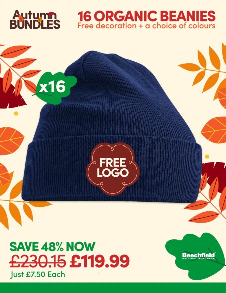 Bundle: 16 x Organic Cuffed Beanie with FREE Logo