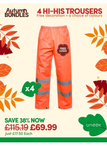 A bundle containing 4 of our best-selling Hi-vis Trousers with FREE LOGO