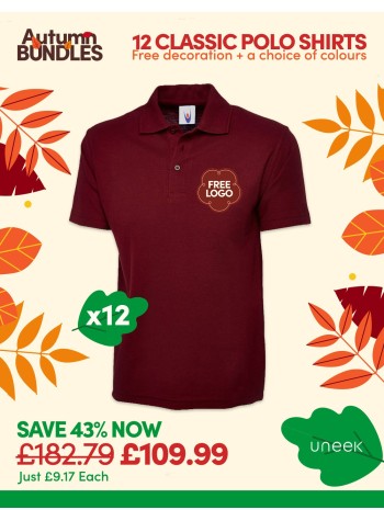 Bundle: 12 Classic Polo Shirts with Free Logo