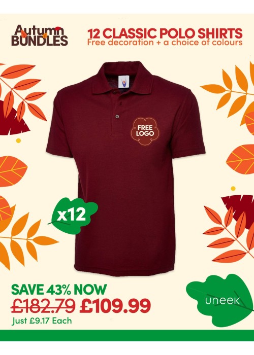 Bundle: 12 Classic Polo Shirts with Free Logo