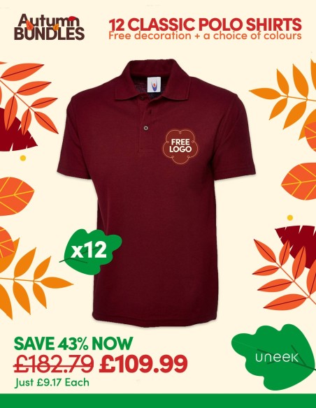 Bundle: 12 Classic Polo Shirts with Free Logo