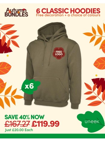 6 of our best-selling Classic Hoodies with FREE LOGO included.