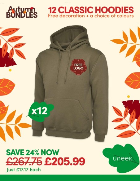 Bundle: 12 Classic Hoodies with Free Logo